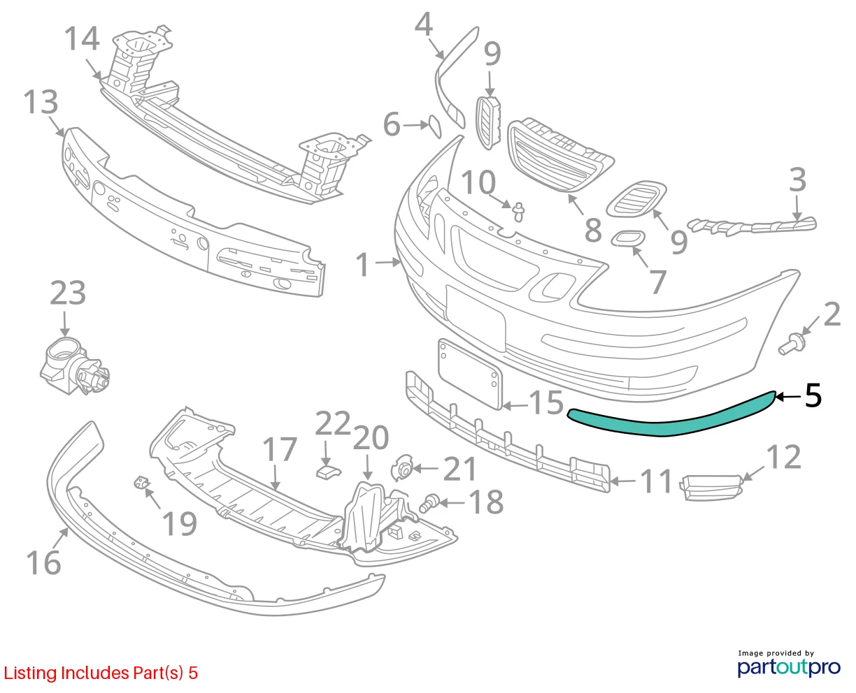 03 04 05 06 07 SAAB 9-3 93 FRONT LEFT LOWER BUMPER MOLDING COVER TRIM 12787999
