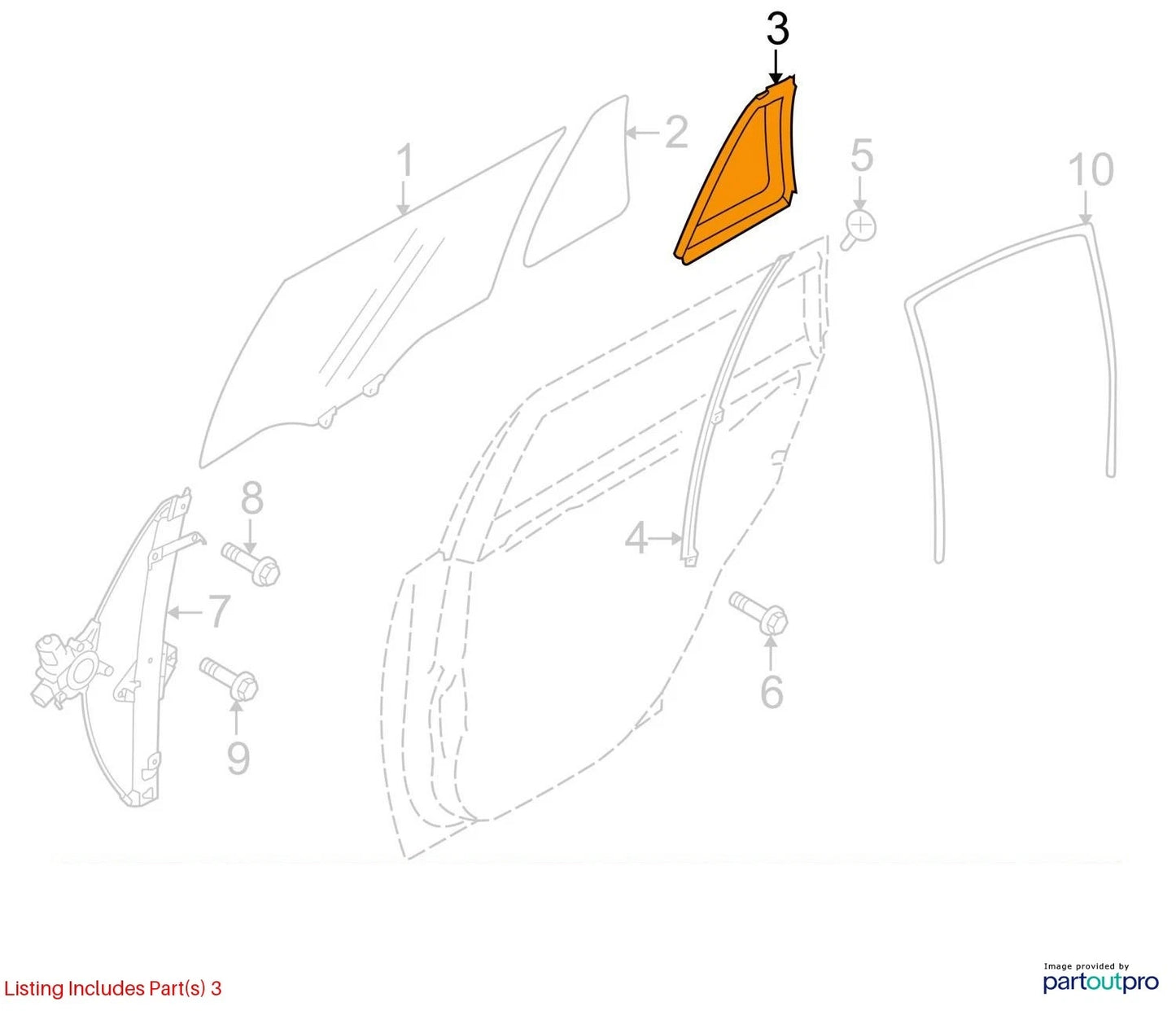 10-14 SUBARU LEGACY RR RIGHT PASSENGER QUARTER VENT WINDOW GLASS 62284-AJ00B OEM