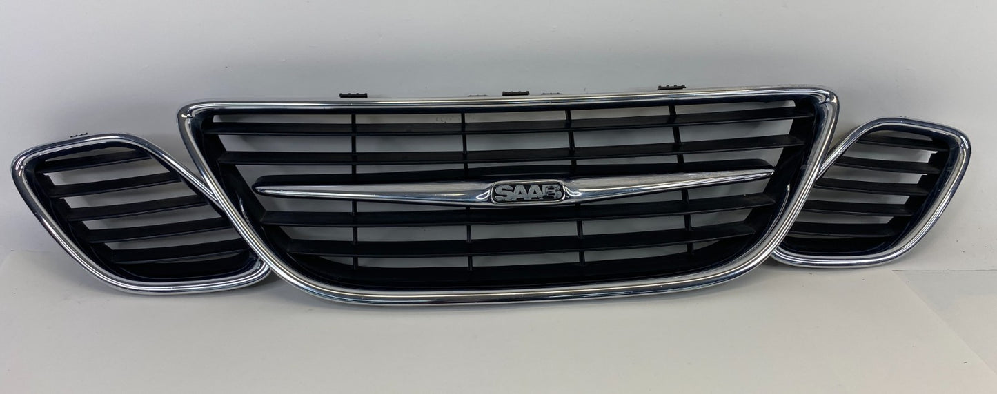 2003-2007 Saab 9-3 Sedan Front Bumper Radiator Center Grille Set of 3 OEM