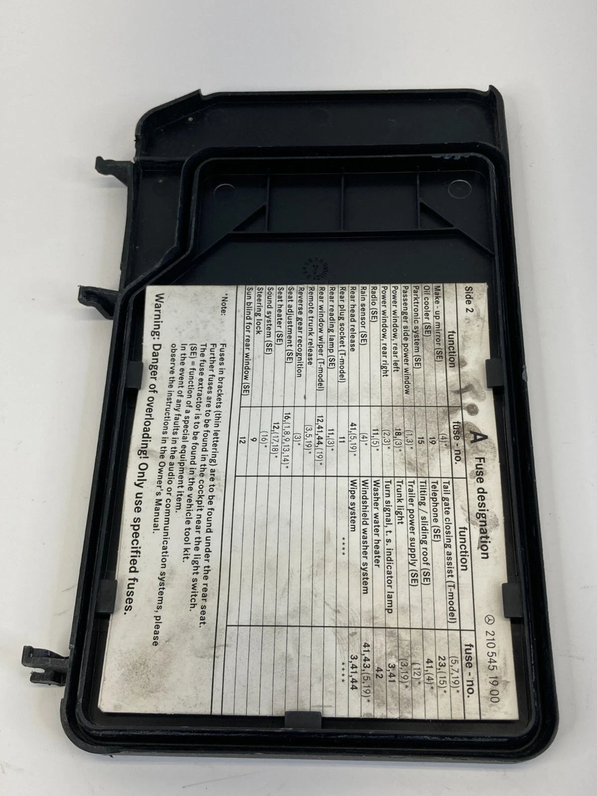 1998-2002 MERCEDES-BENZ E430 ENGINE COMPARTMENT FUSE BOX ACCESS DOOR LID COVER