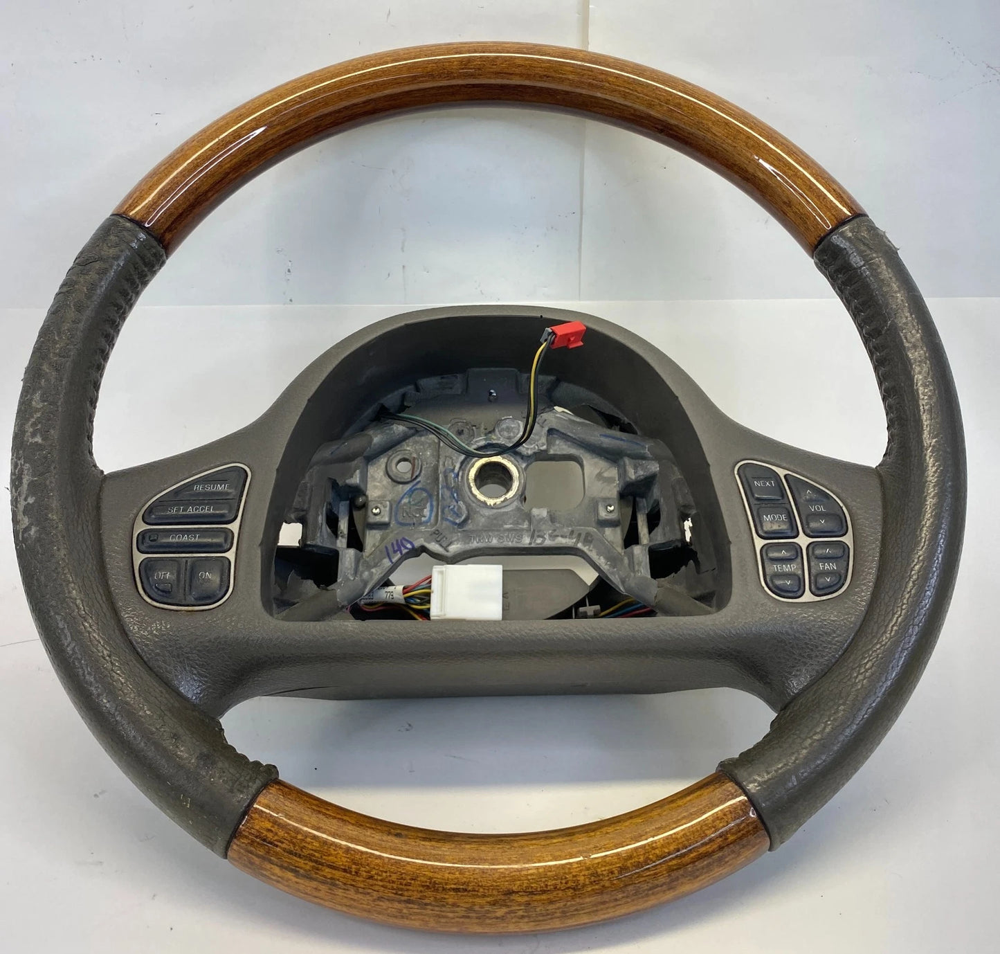 2003-2004 LINCOLN TOWN CAR WOOD GRAIN LEATHER STEERING WHEEL STONE GRAY OEM