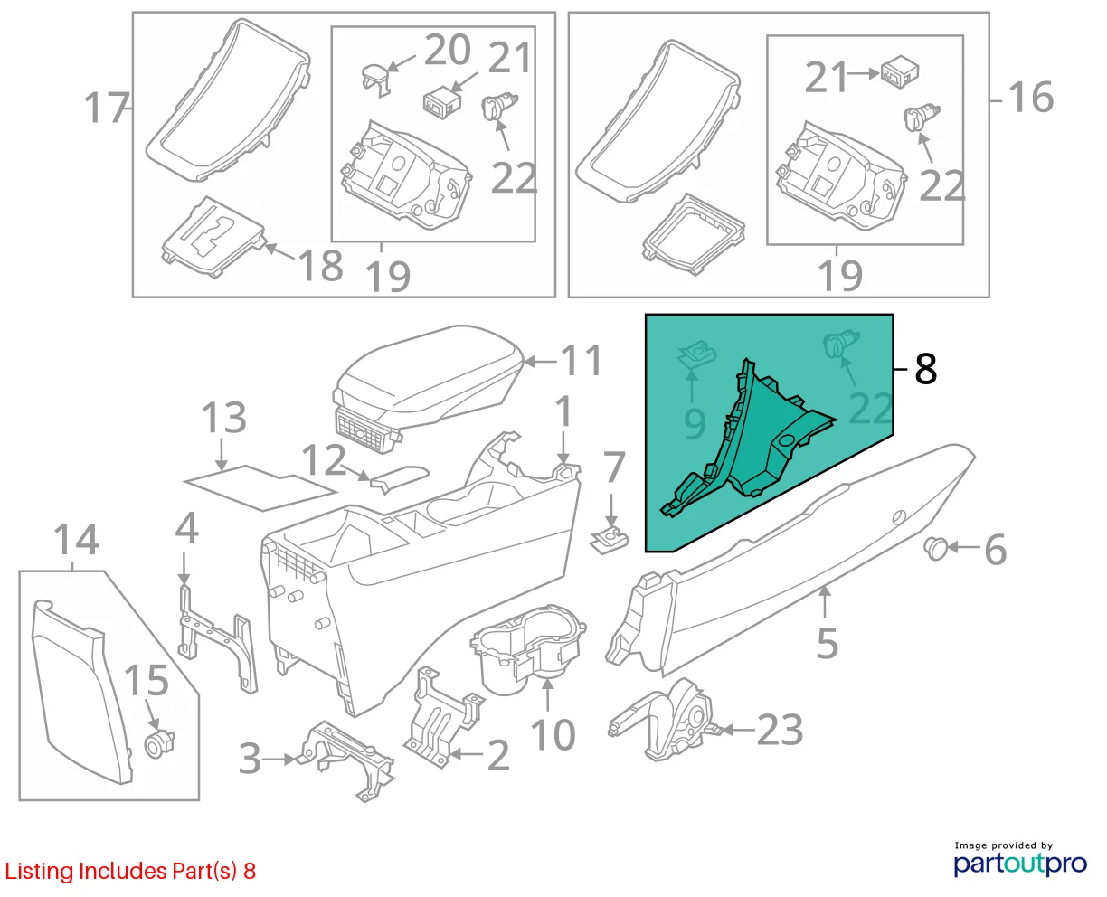 11-13 HYUNDAI ELANTRA CENTER CONSOLE RIGHT FILLER TRIM GARNISH COVER 846773Y OEM