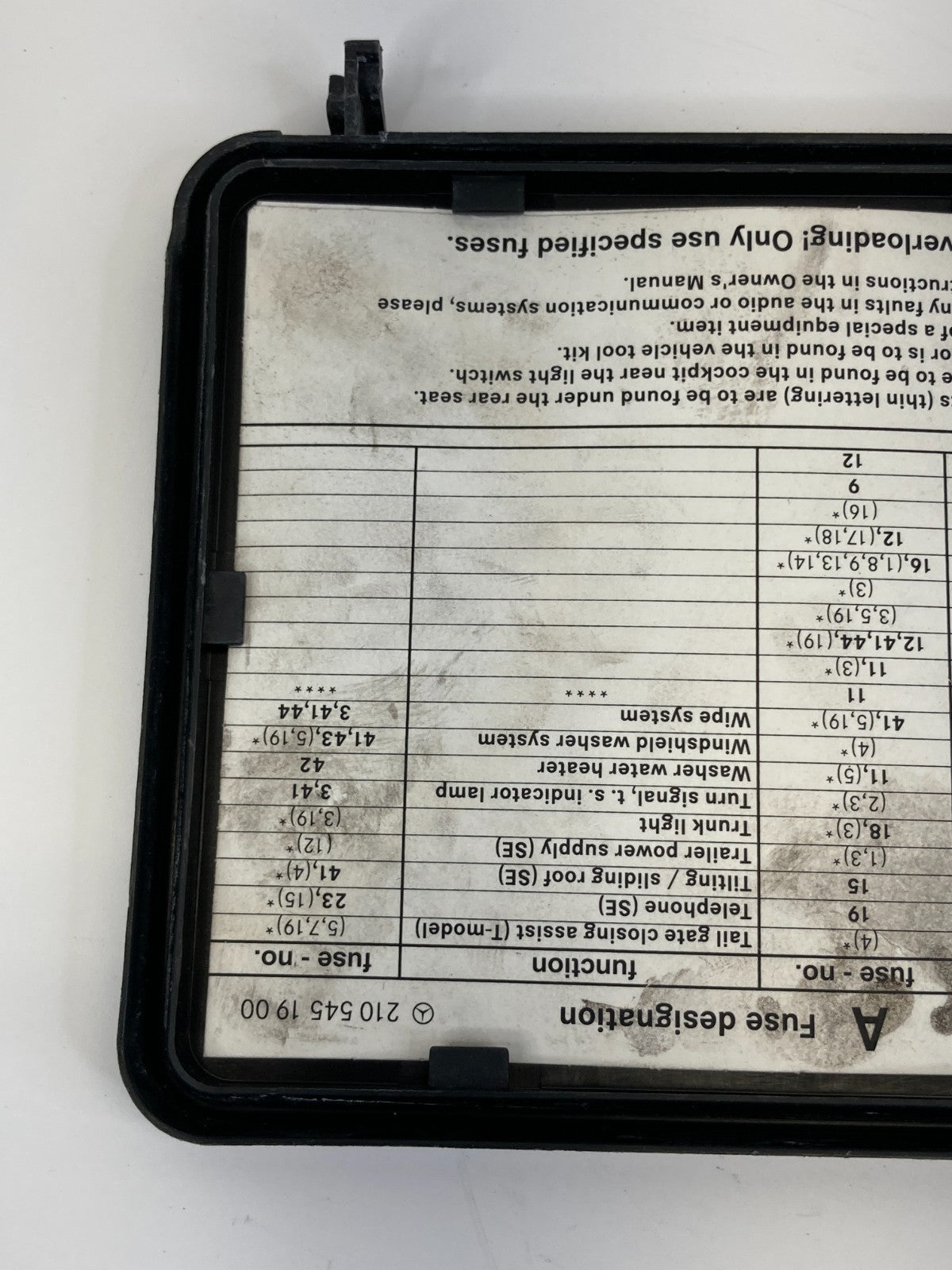 1998-2002 Mercedes-Benz E430 Engine Compartment Fuse Box Access Door Lid Cover