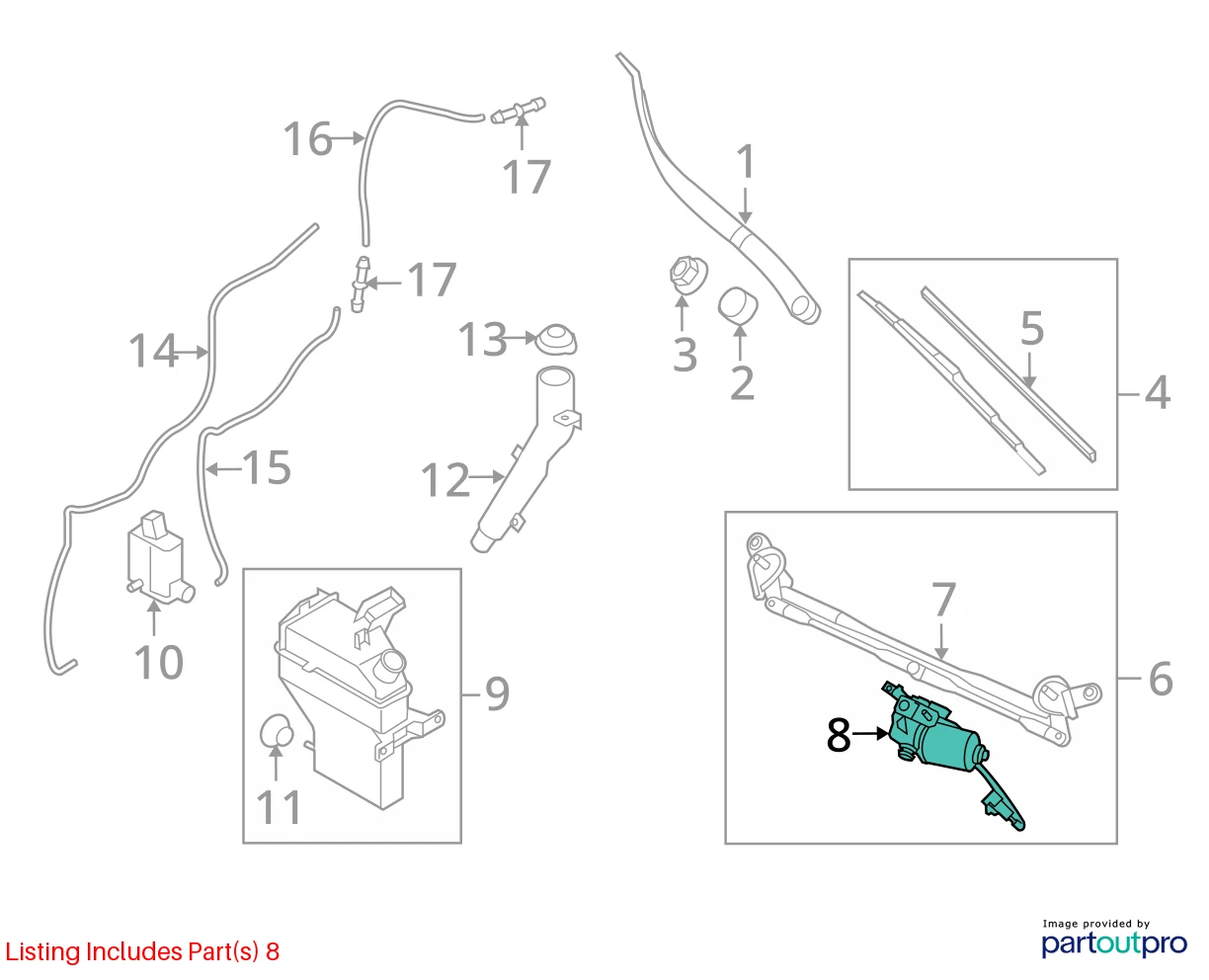 2010-2013 KIA SOUL FRONT WIPER MOTOR WITH LINKAGE ASSEMBLY 98110-2K000 OEM