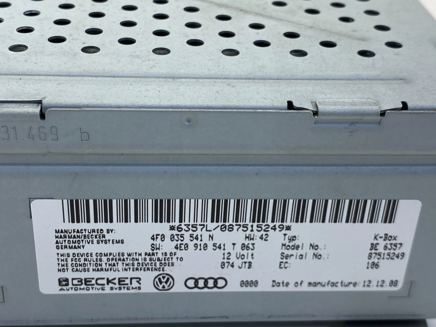 2008 2009 AUDI A5 QUATTRO AUDIO CD RADIO TUNER RECEIVER 4F0-035-541-N OEM