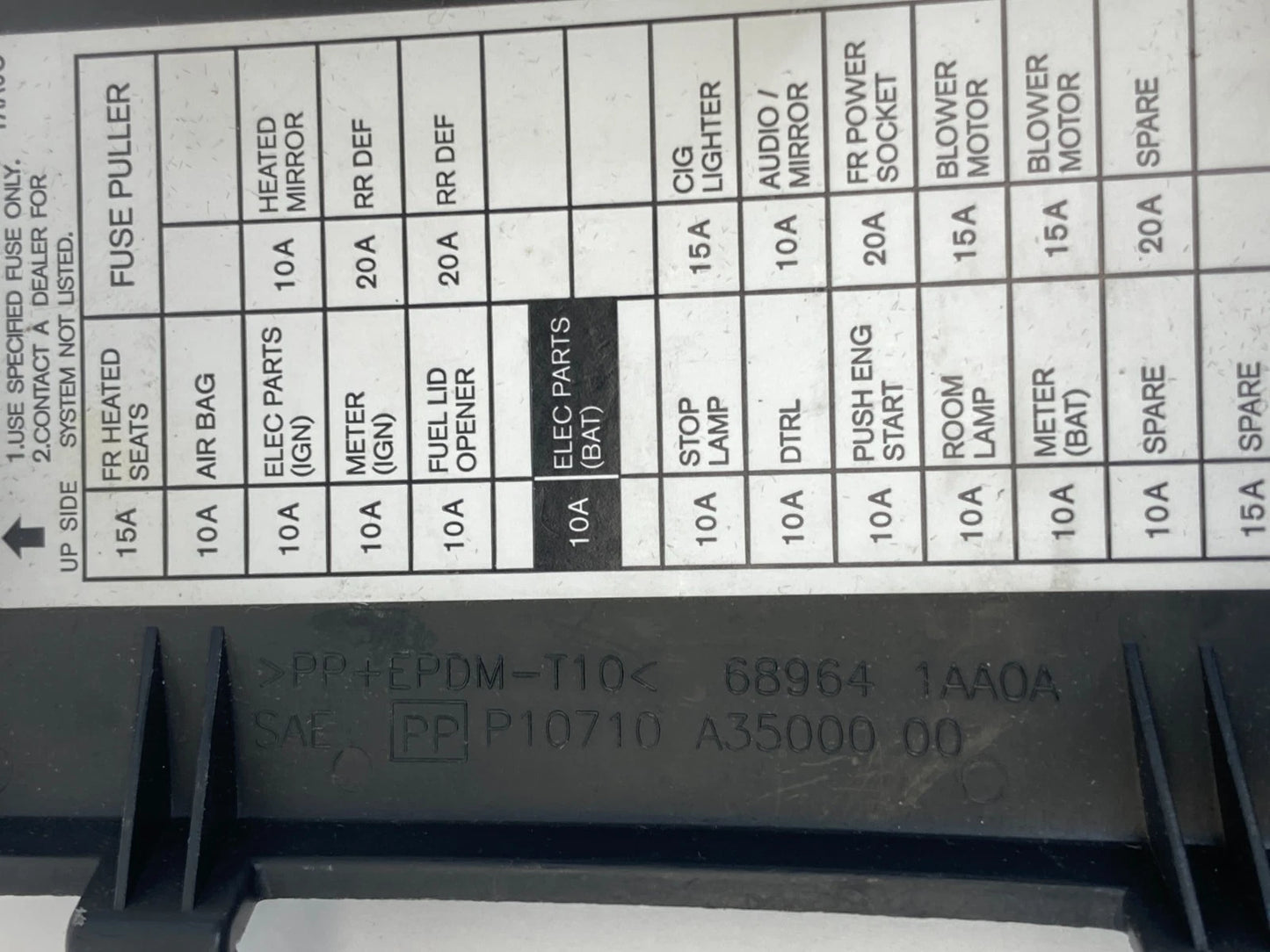 09-14 NISSAN MURANO DASH INTERIOR CABIN PANEL FUSE BOX DOOR COVER 68964-1AA0A