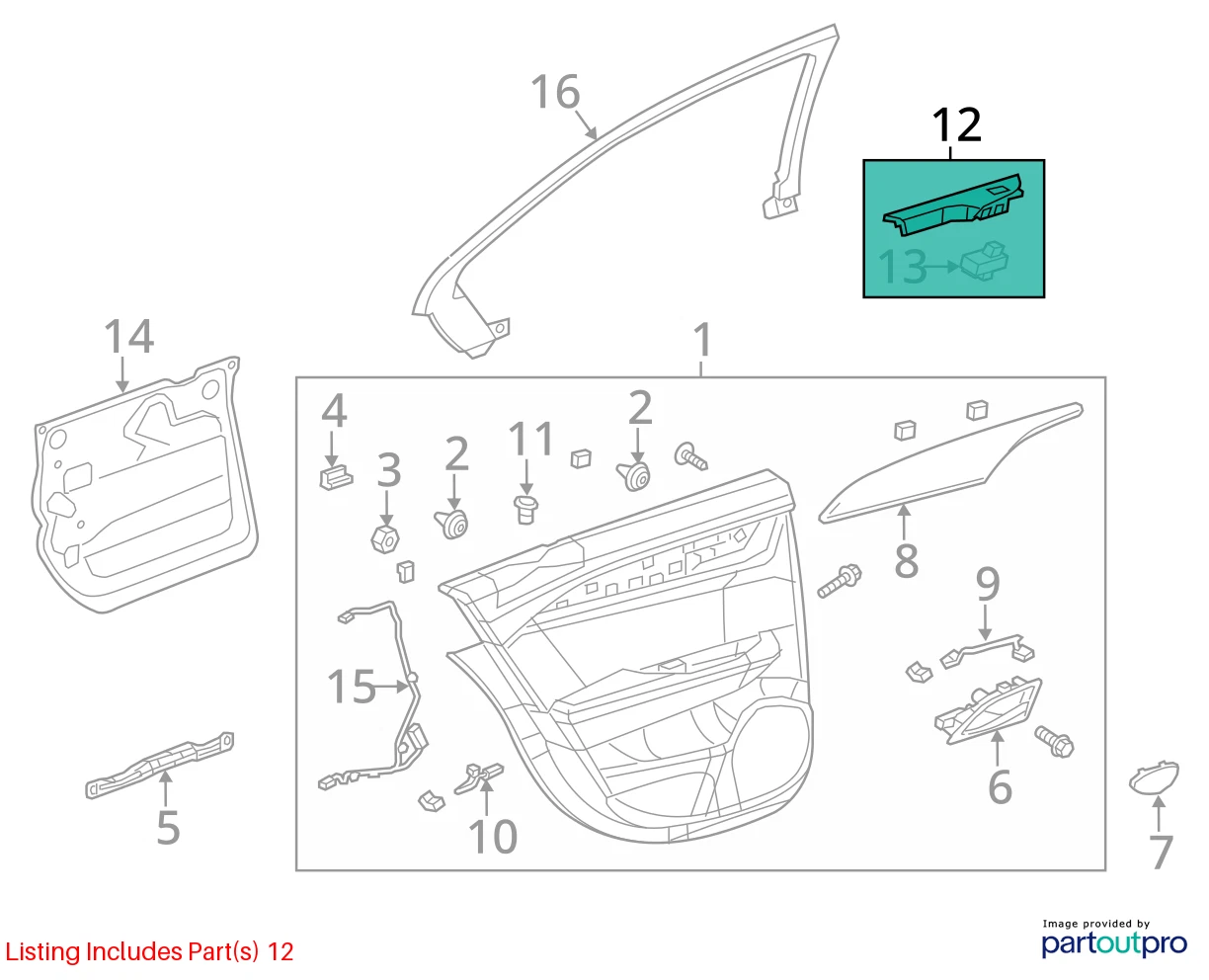 2013-2016 CADILLAC ATS REAR RIGHT DOOR WINDOW SWITCH BEZEL TRIM 23181530 OEM