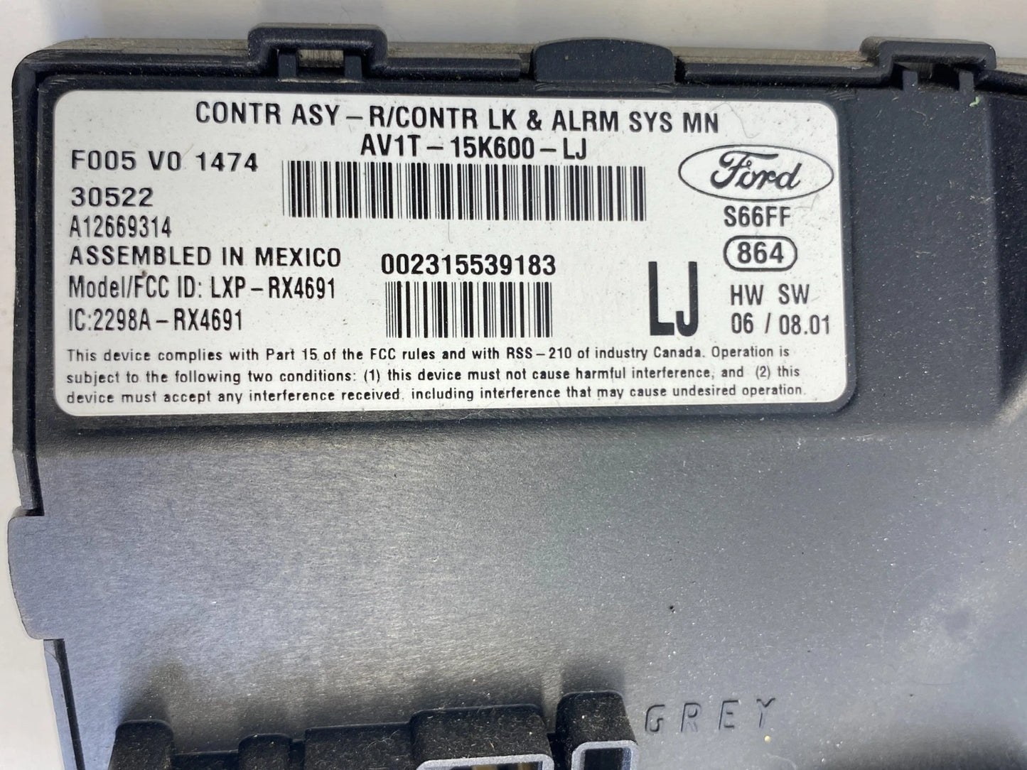 2014-2019 FORD FIESTA ANTI-THEFT ALARM CONTROL MODULE OEM FACTORY AV1T-15K600-LJ