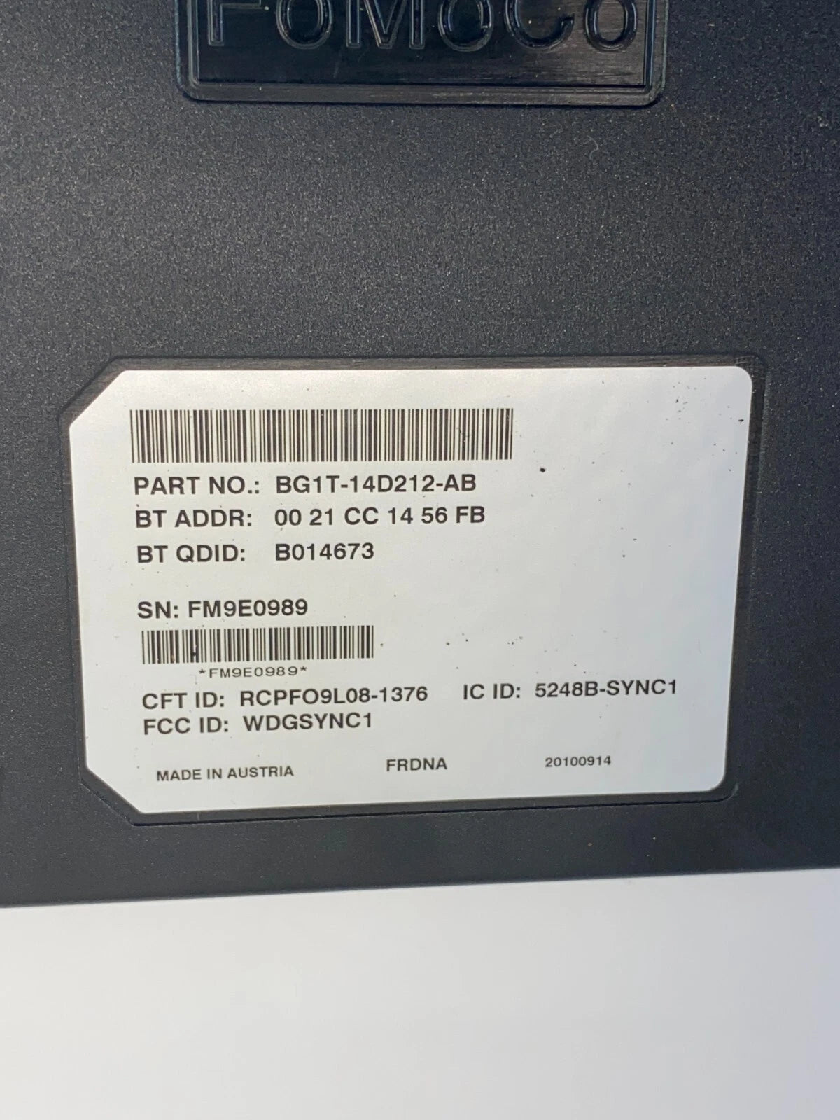 2008-2011 FORD FOCUS SYNC COMMUNICATION CONTROL MODULE COMPUTER UNIT BG1T-14D212