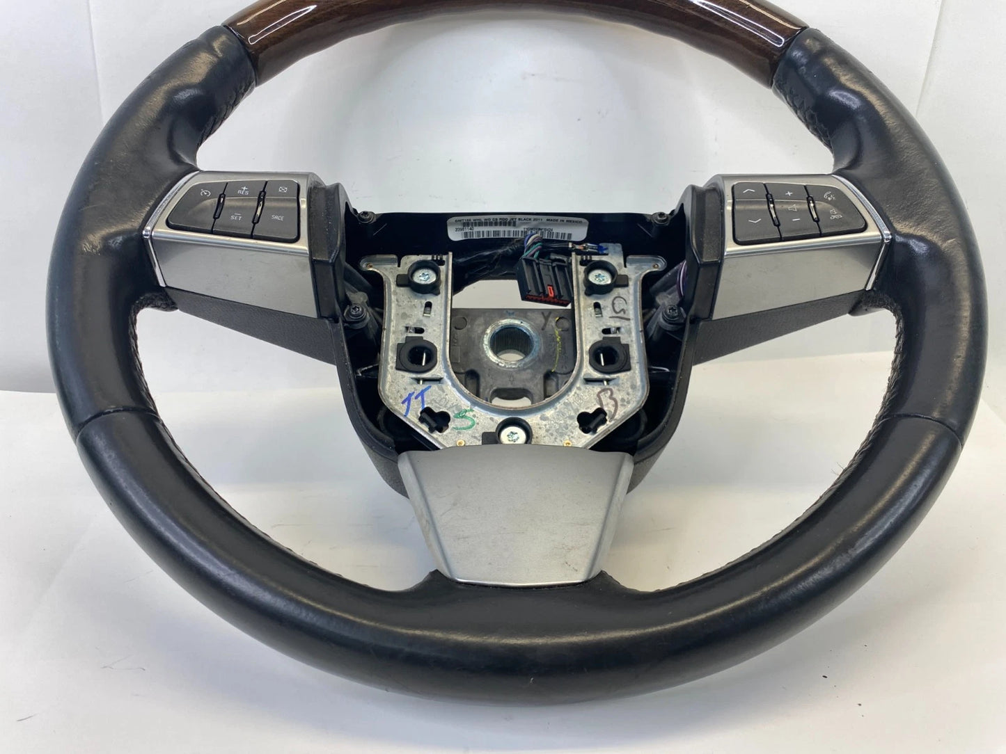 2011 CADILLAC SRX STEERING WHEEL WITH CONTROLS WOOD BLACK LEATHER 20981140 OEM