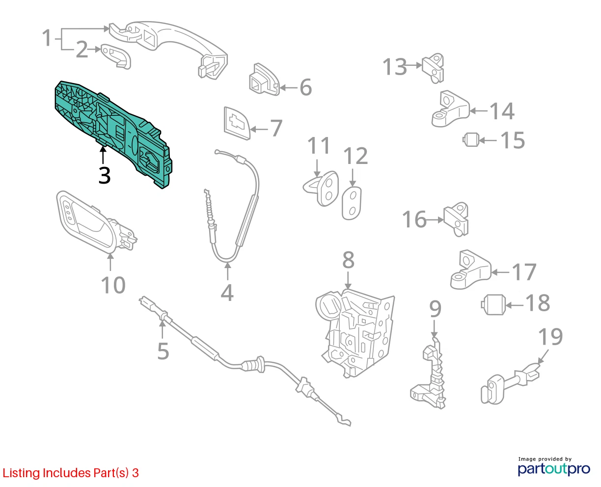 11-17 VOLKSWAGEN TOUAREG FRONT RIGHT EXTERIOR OUTER DOOR HANDLE OEM 5N0839885H