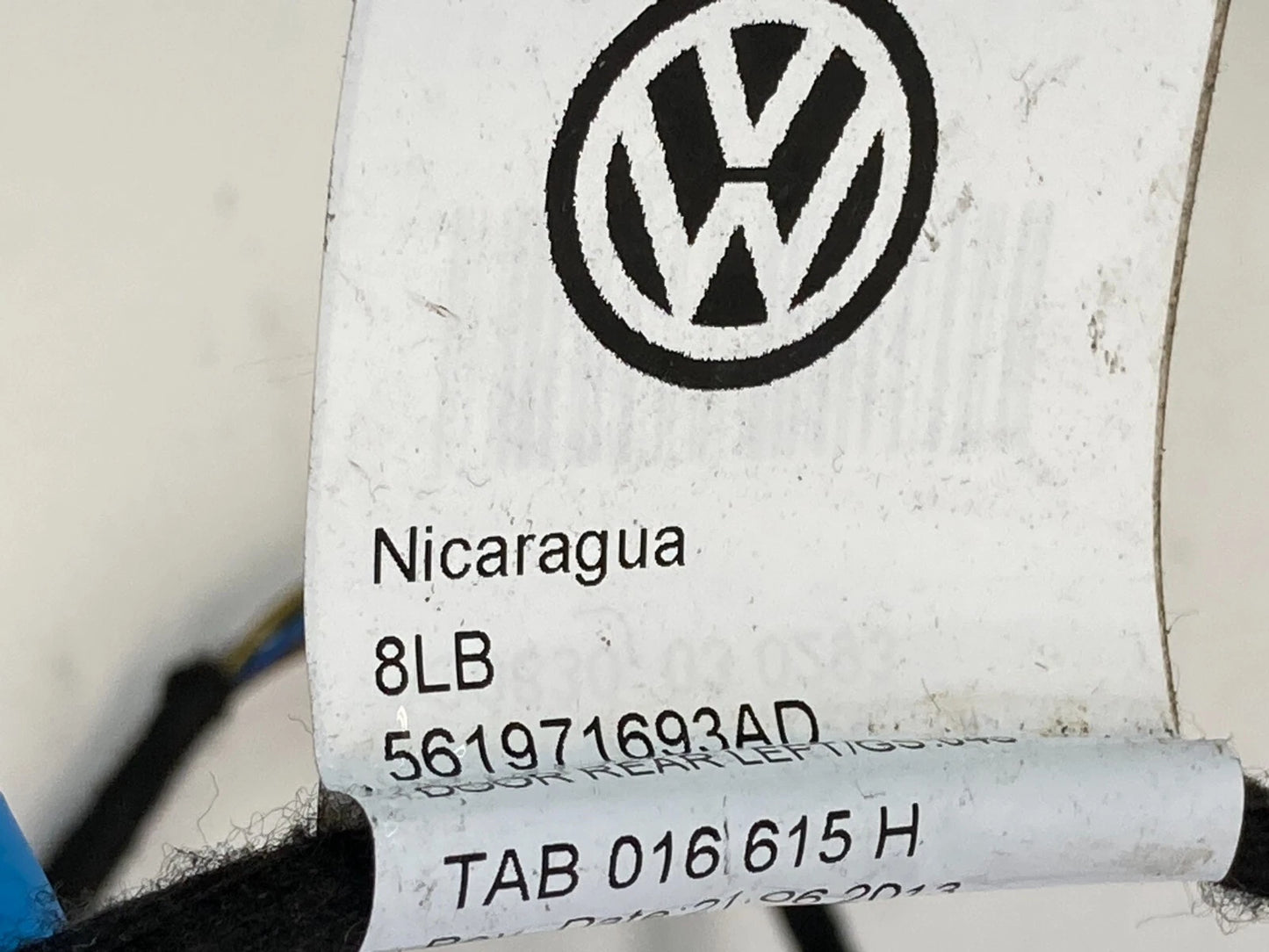 2012-2015 VOLKSWAGEN PASSAT REAR LEFT SIDE DOOR HARNESS WIRE WIRING 561971693AD