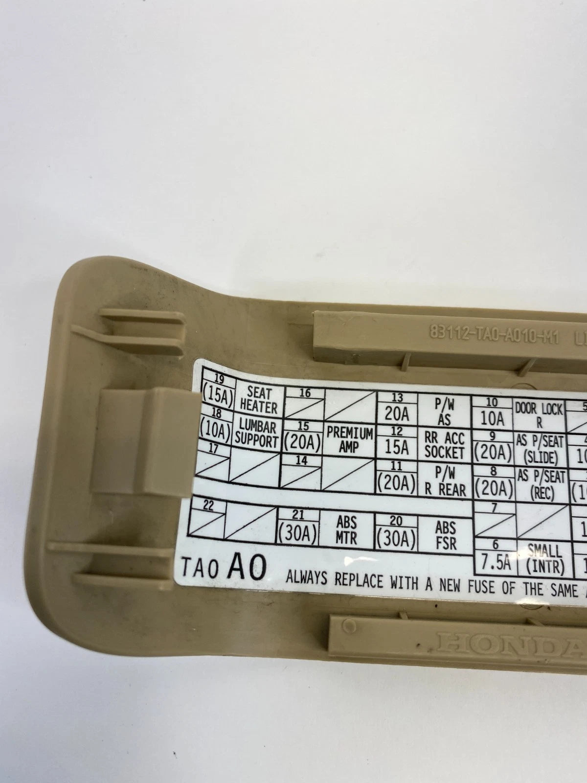 08-12 HONDA ACCORD DASH RIGHT LOWER FUSE BOX LID DOOR COVER 83112-TA0-A010 OEM
