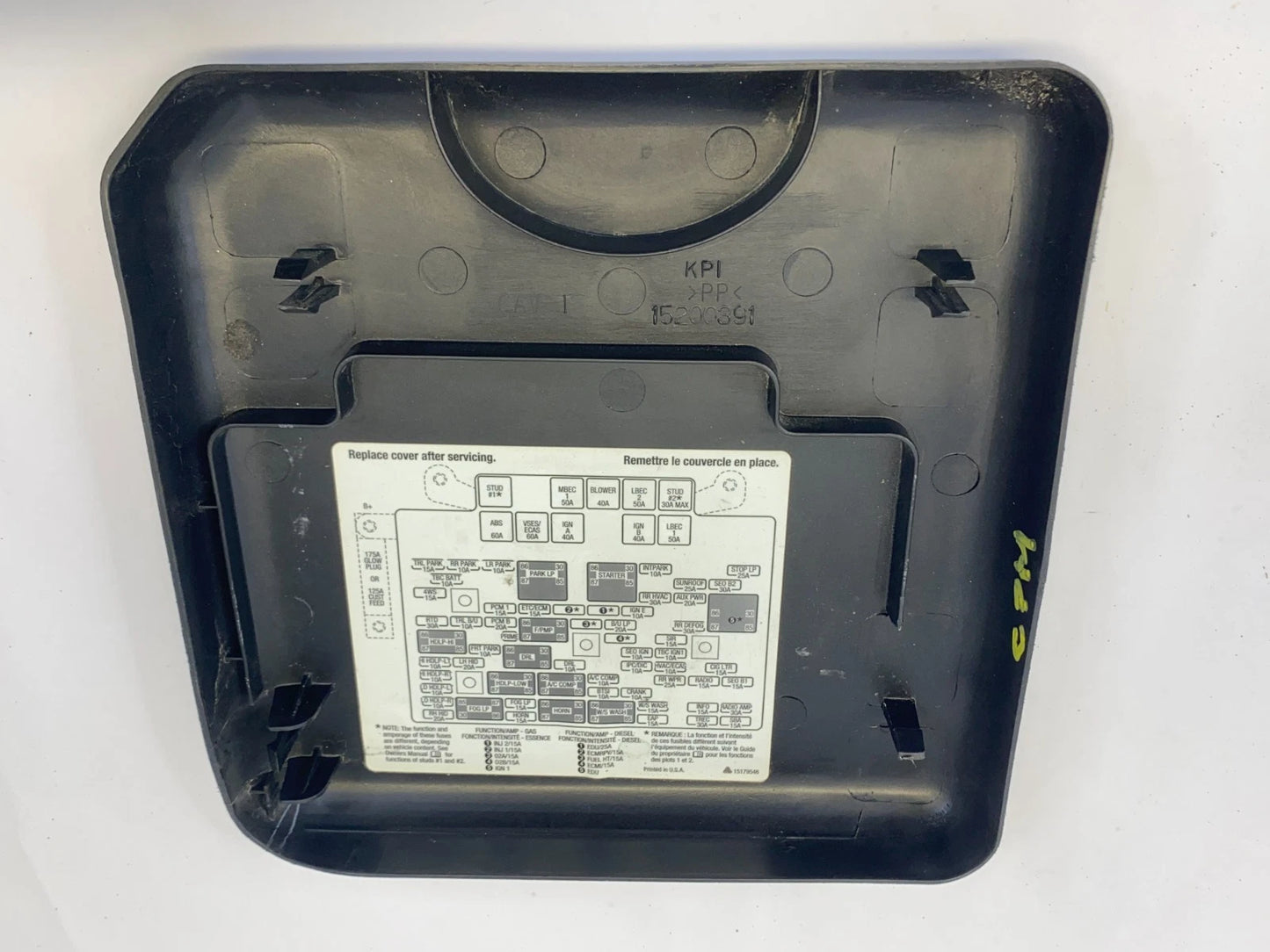 2003-2005 CHEVY TAHOE SILVERADO 5.3L ENGINE FUSE BOX COVER LID TOP 15200391 OEM