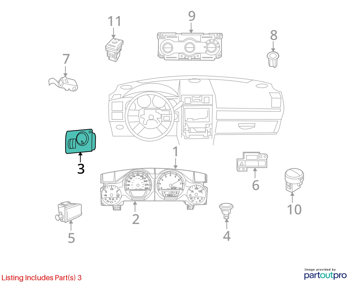 2011-2013 JEEP GRAND CHEROKEE HEADLIGHT HEAD LAMP CONTROL SWITCH 68029265AD OEM