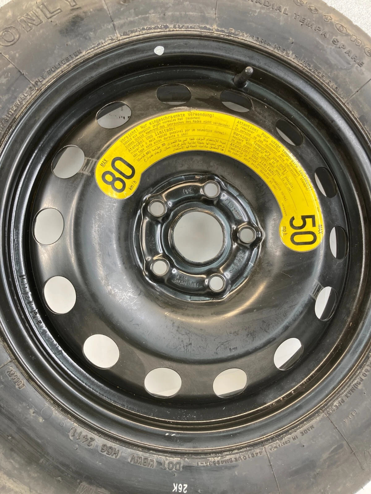 2012-2015 VOLKSWAGEN PASSAT SEDAN 4-DR EMERGENCY INFLATABLE SPARE TIRE 135/90D16