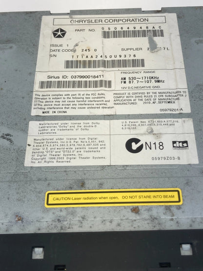 2009 2010 DODGE JOURNEY AM FM RADIO 6 CD DVD PLAYER MP3 RECEIVER UNIT 05064948AC