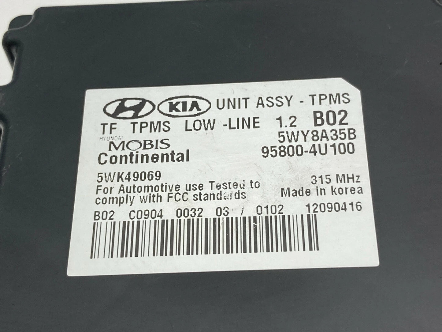 11-13 KIA OPTIMA HYBRID SEDAN TIRE PRESSURE MONITOR CONTROL MODULE 95800-4U100