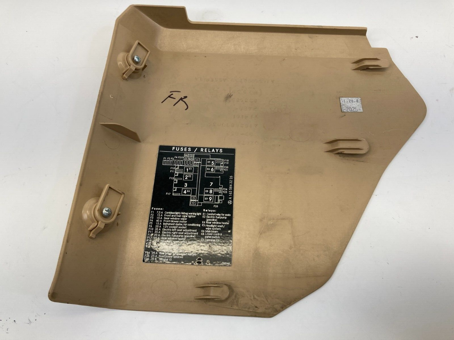 98-03 Mercedes ML320 Front Right Side Fuse Relay Box Cover Lid Trim A1636880035