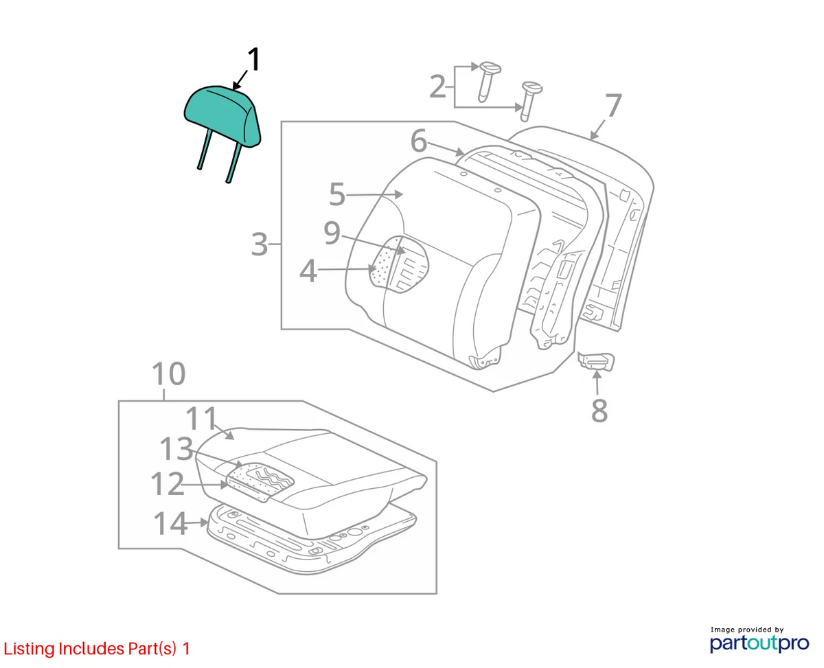 2004-2007 MITSUBISHI ENDEAVOR SEAT HEADREST HEAD REST PAD FRONT UPPER MR562576XA