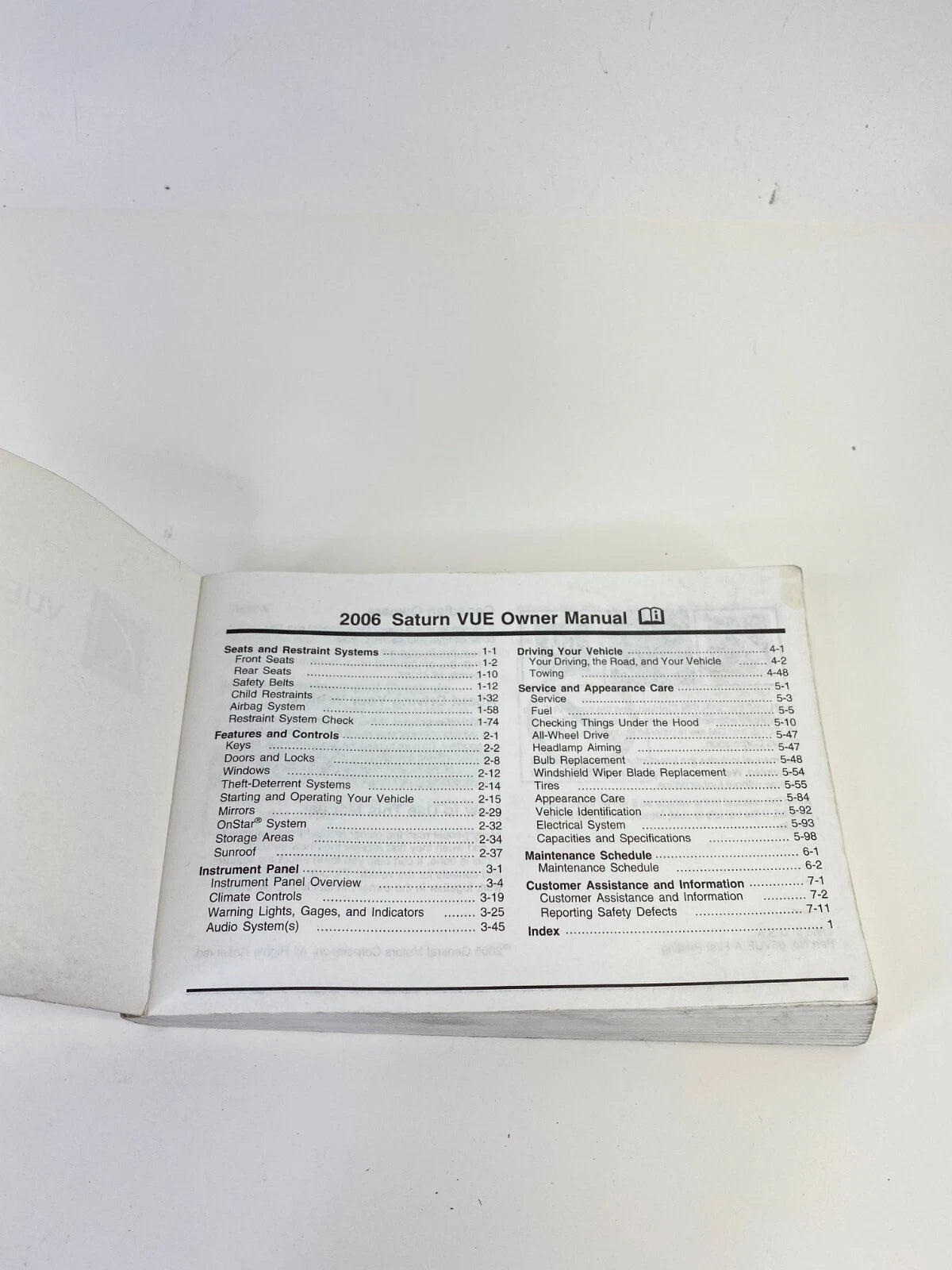 2006 06 SATURN VUE OWNERS MANUAL WARRANTY INFORMATION GUIDE OEM