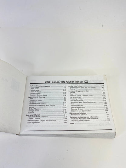 2006 06 SATURN VUE OWNERS MANUAL WARRANTY INFORMATION GUIDE OEM