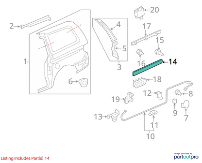 05-10 HONDA ODYSSEY EXTERIOR REAR RIGHT RAIL COVER QUARTER PANEL TRIM MOLDING