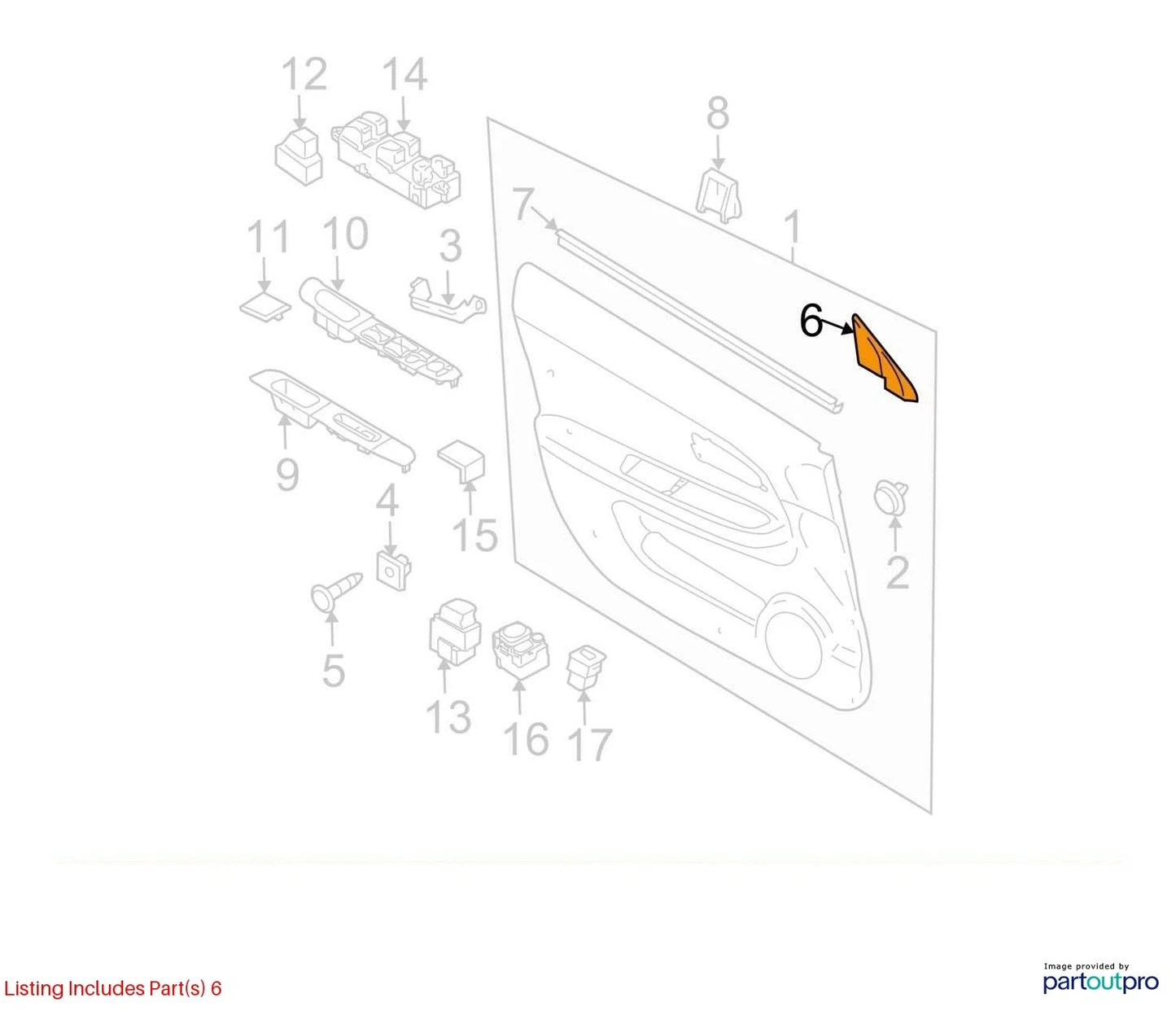 02-07 SUBARU IMPREZA FRONT RIGHT INNER DOOR MIRROR BOLT TRIM COVER 94251FE000