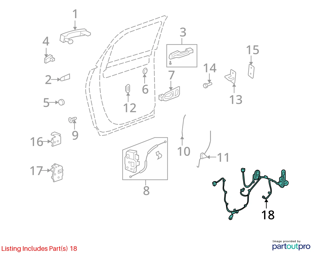 2010-2012 BUICK ENCLAVE REAR LEFT SIDE DOOR WIRE WIRING HARNESS 22793708 OEM