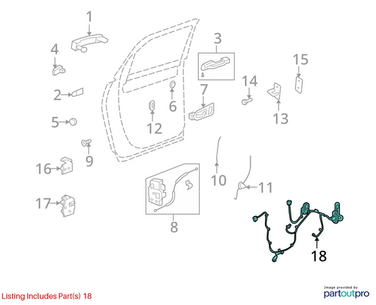 2010-2012 BUICK ENCLAVE REAR LEFT SIDE DOOR WIRE WIRING HARNESS 22793708 OEM