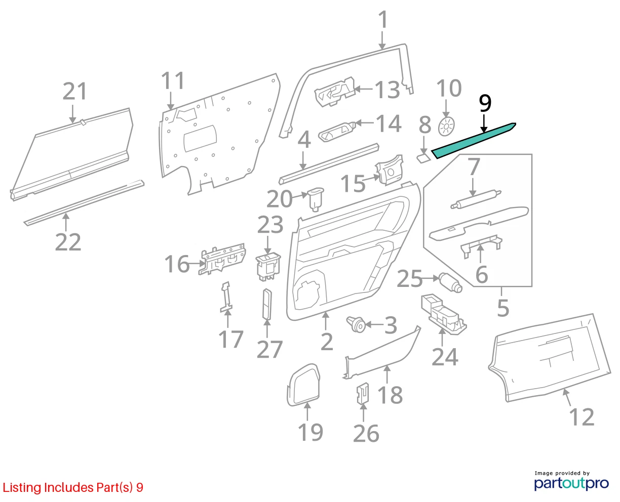 2006-2010 MERCEDES-BENZ R350 REAR RIGHT INTERIOR DOOR PANEL BEZEL COVER TRIM OEM
