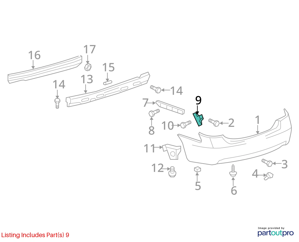 07-11 TOYOTA CAMRY REAR LEFT SIDE BUMPER SUPPORT BRACKET RETAINER 52576-06030