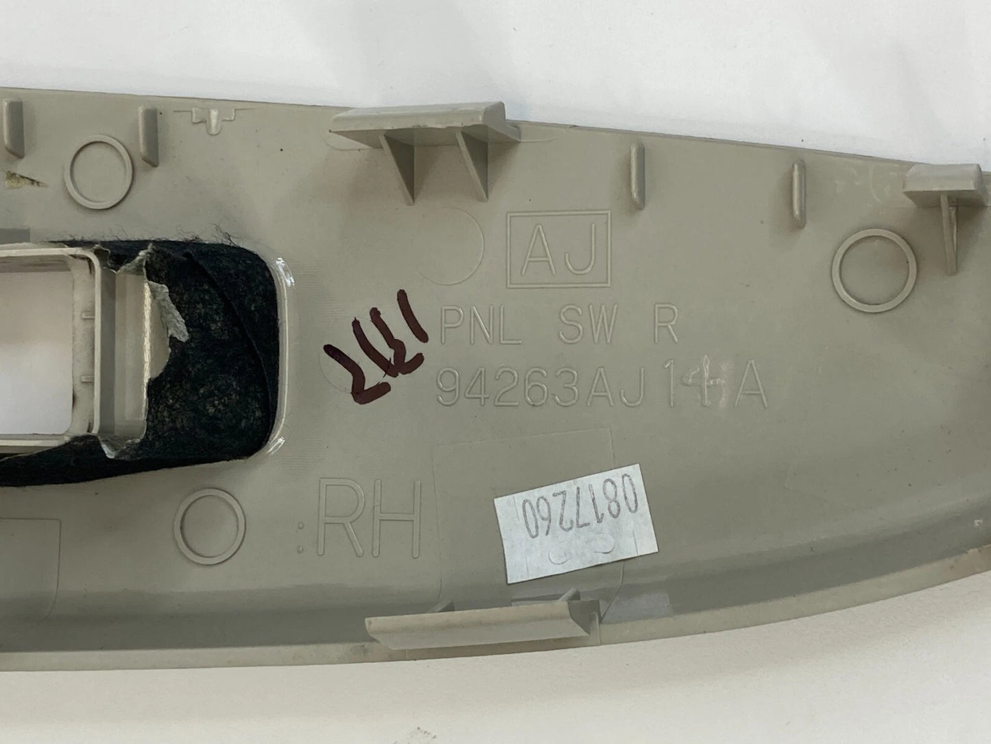 10-14 SUBARU LEGACY REAR RIGHT SIDE WINDOW SWITCH BEZEL TRIM COVER 94263-AJ14A