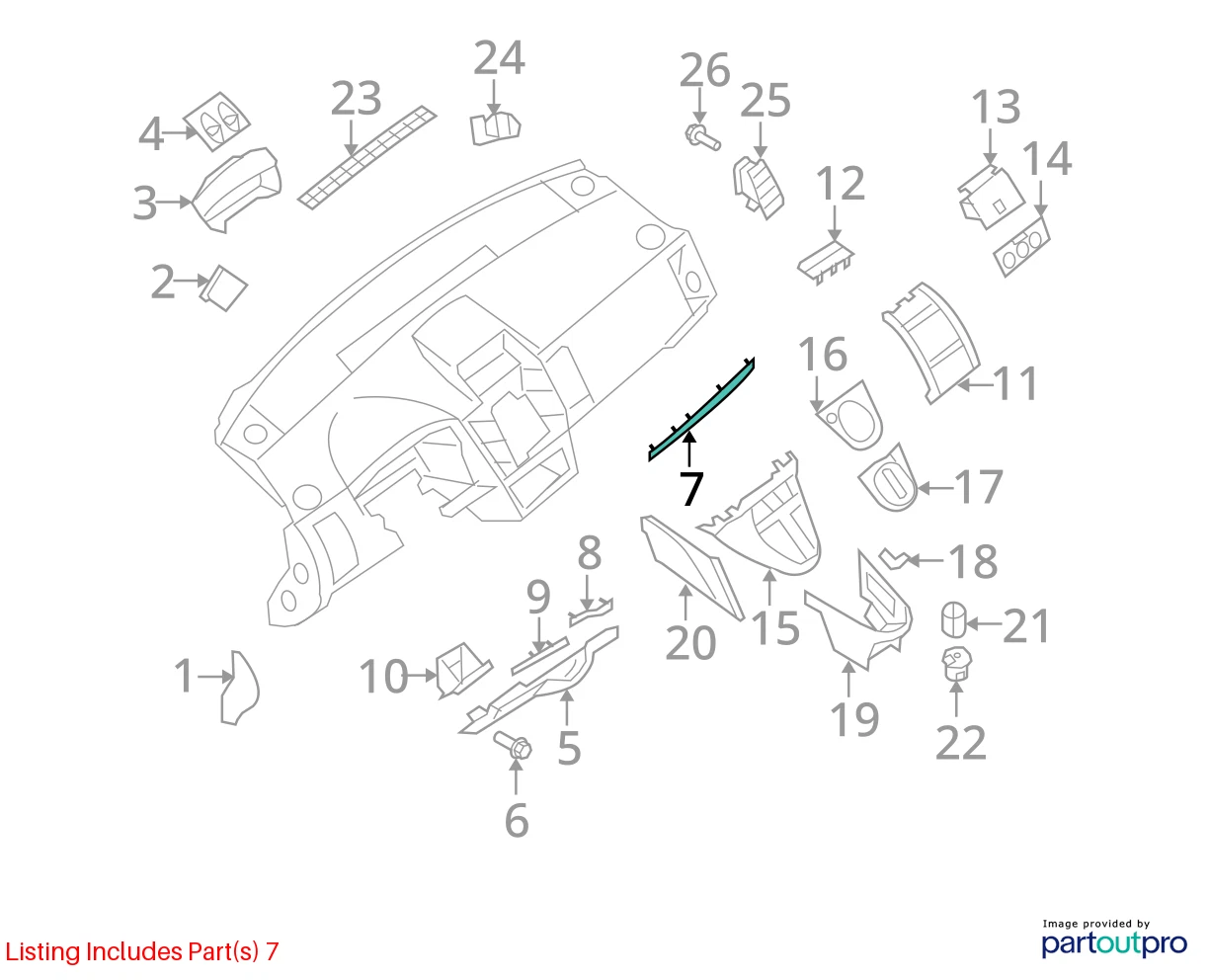 07-09 NISSAN SENTRA DASH RIGHT PASSENGER SIDE FINISH TRIM MOLDING 68411-ET000