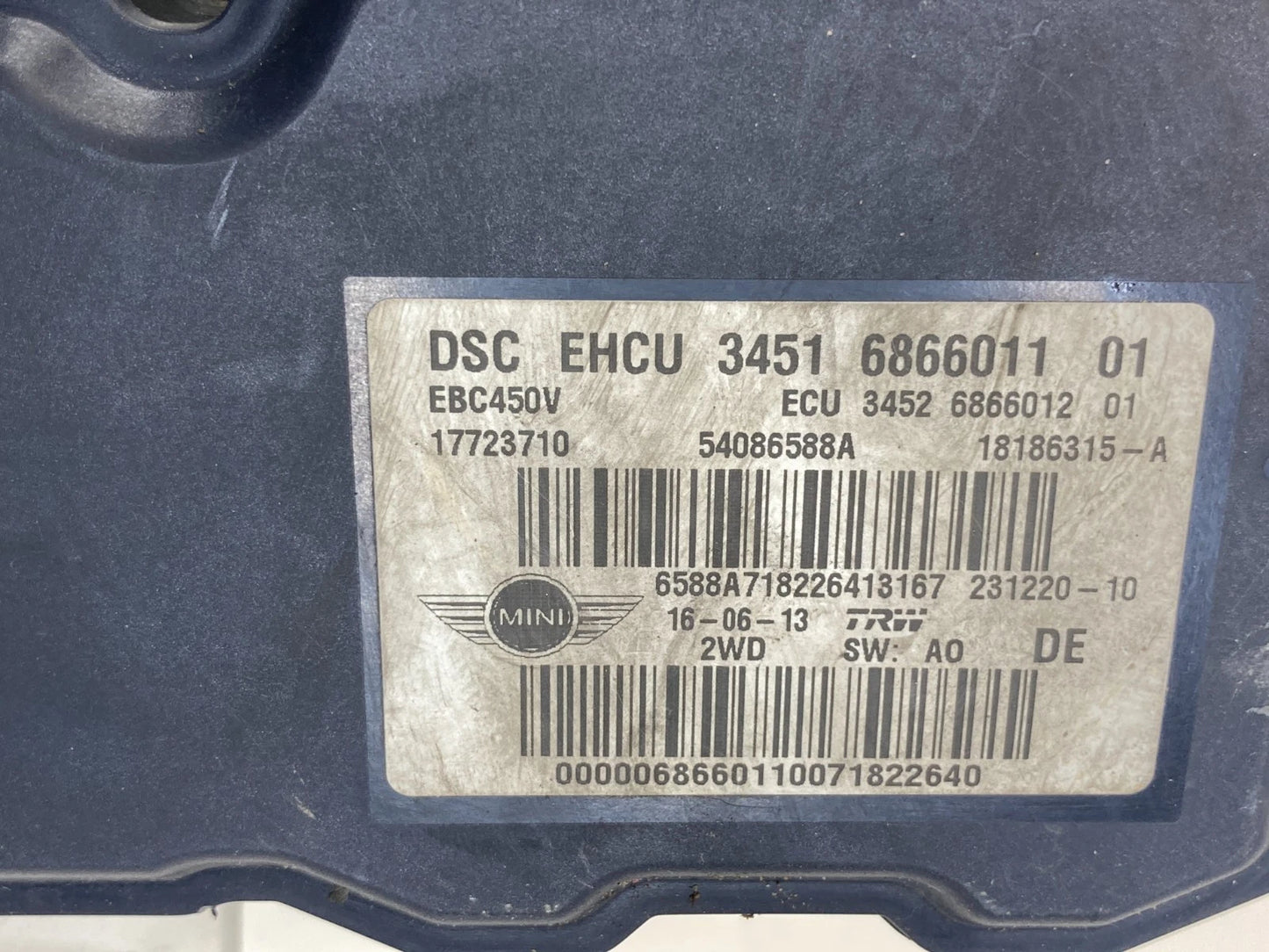 2012 2013 Mini Cooper 1.6L FWD ABS Anti Lock Brake Pump Module 3451-6866011-01