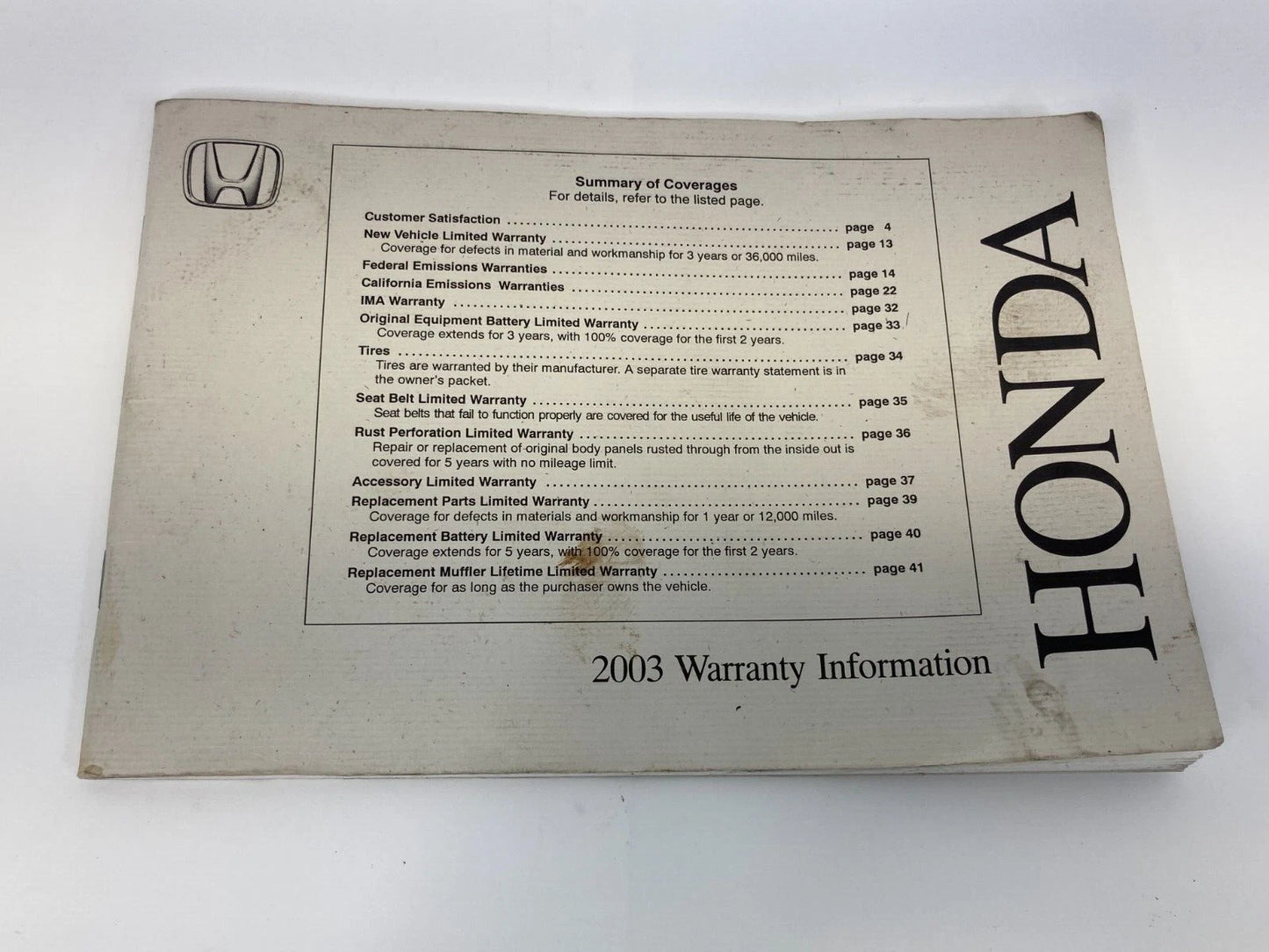 2003 03 HONDA CIVIC HYBRID OWNERS MANUAL GUIDE BOOK WARRANTY INFORMATION OEM