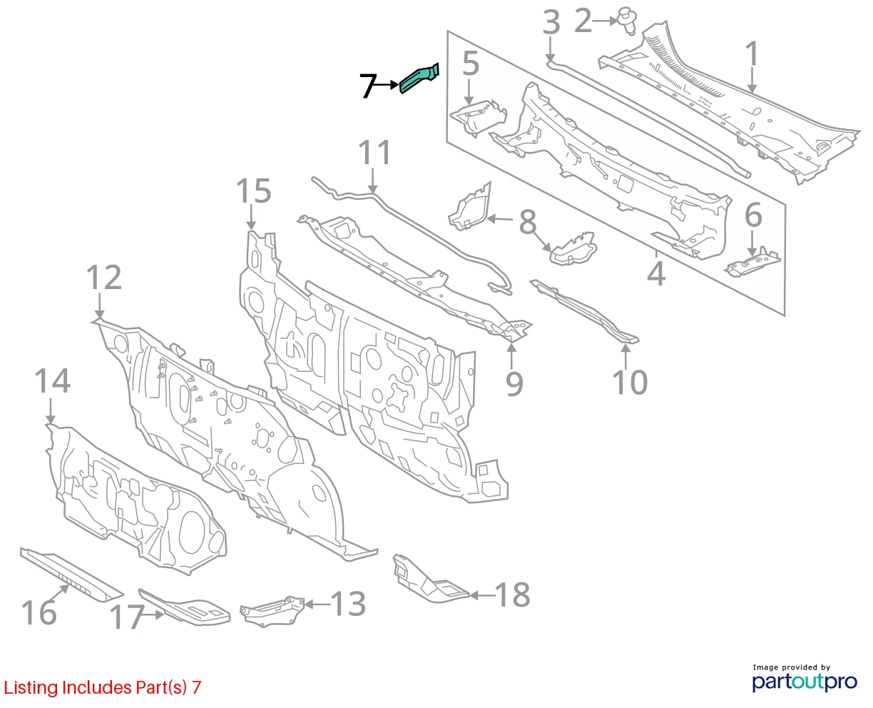 14-19 TOYOTA COROLLA RH PASSENGER COWL EXTENSION INTERIOR TRIM OEM 55083-02010