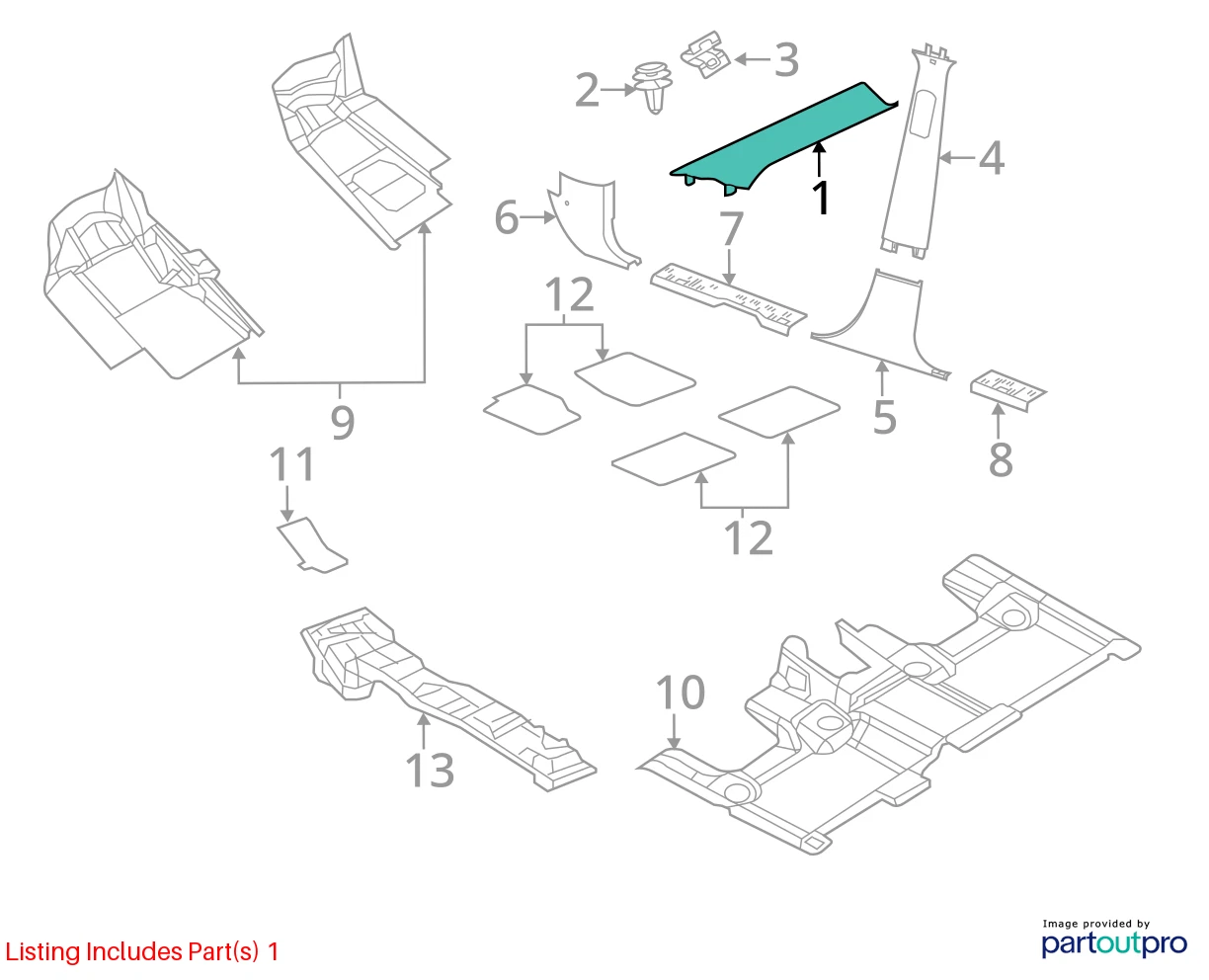 11-13 GRAN CHEROKEE DURANGO FRONT RIGHT SIDE A-PILLAR TRIM PANEL 1GG52HDAAE OEM
