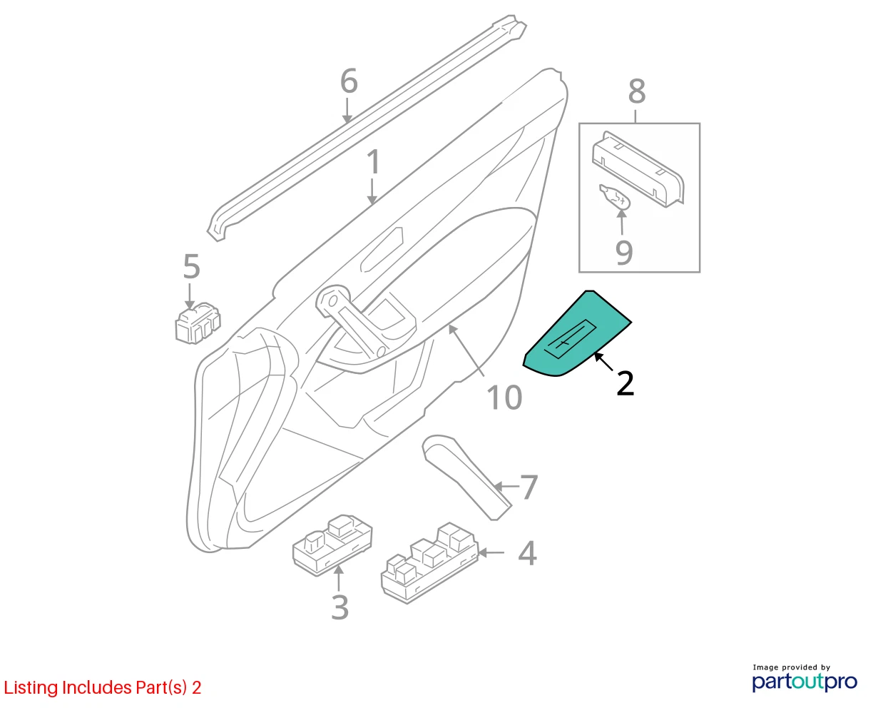 09-14 NISSAN MAXIMA FRONT RIGHT PASSENGER DOOR WINDOW SWITCH BEZEL 80960-9N00A