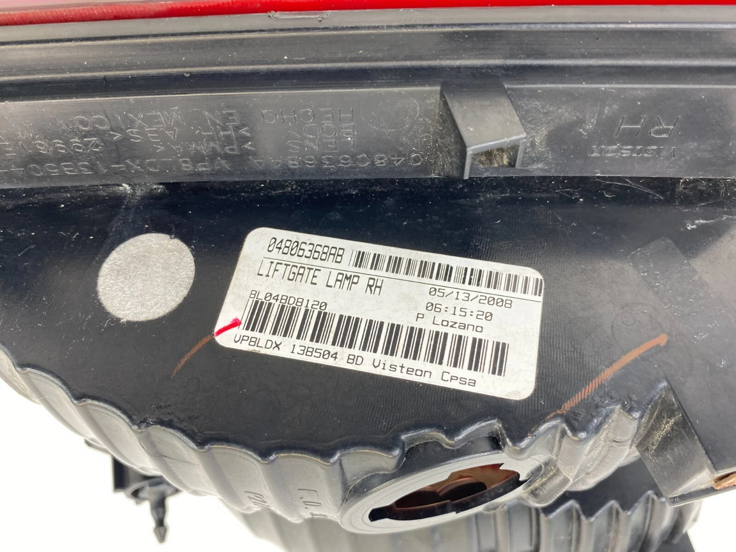 2009-2020 DODGE JOURNEY RIGHT PASSENGER SIDE INNER TRUNK TAIL LIGHT 04806368 OEM