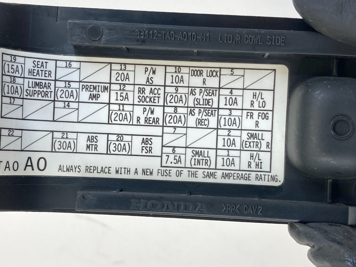 08-12 Honda Accord Lower Dash Interior Fuse Box Fusebox Cover 83112TA0A010 OEM