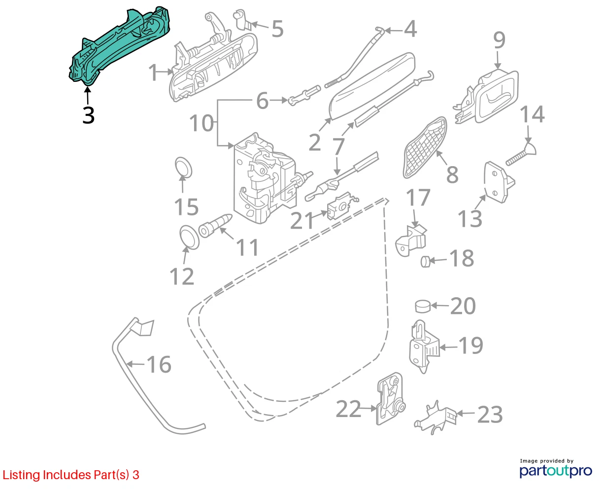 2002-2009 AUDI A4 QUATTRO REAR RIGHT PASSENGER EXTERIOR DOOR HANDLE ASSEMBLY OEM