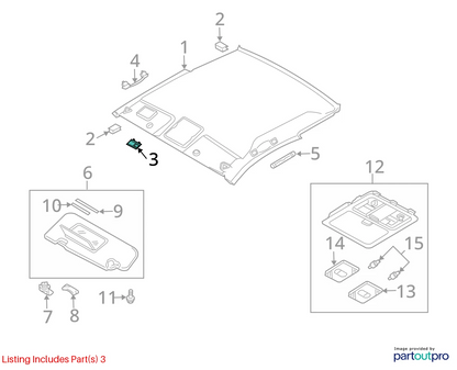 2003 2004 INFINITI G35 COUPE OVERHEAD INTERIOR HOLDER ROOF CARD 73975-AL500