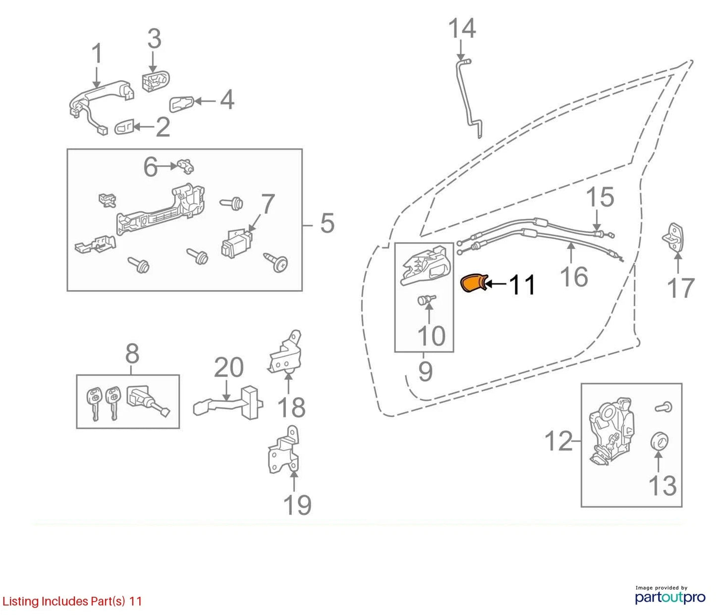2009-2013 TOYOTA COROLLA REAR RIGHT INNER DOOR HANDLE BEZEL TRIM 69277-02130 OEM