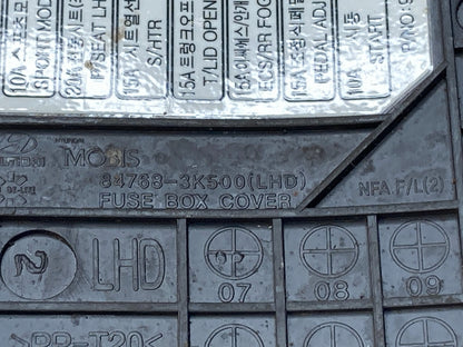 2009 2010 Hyundai Sonata Front Dash Fuse Box Panel Cover Cap 84768-3K500 OEM