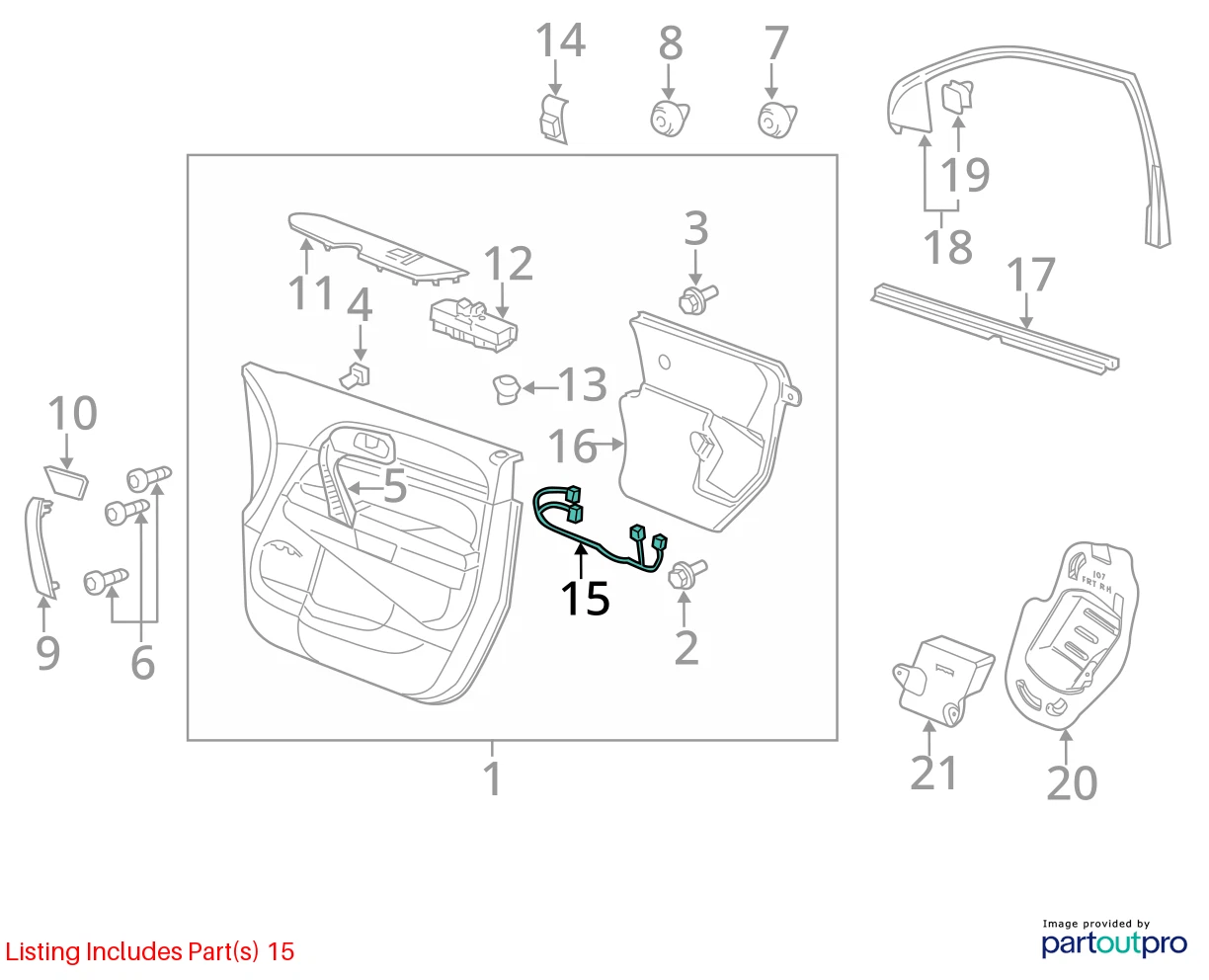 2009 BUICK ENCLAVE FRONT RH DOOR LOOM WIRE HARNESS PLUGS OEM FACTORY 20762634