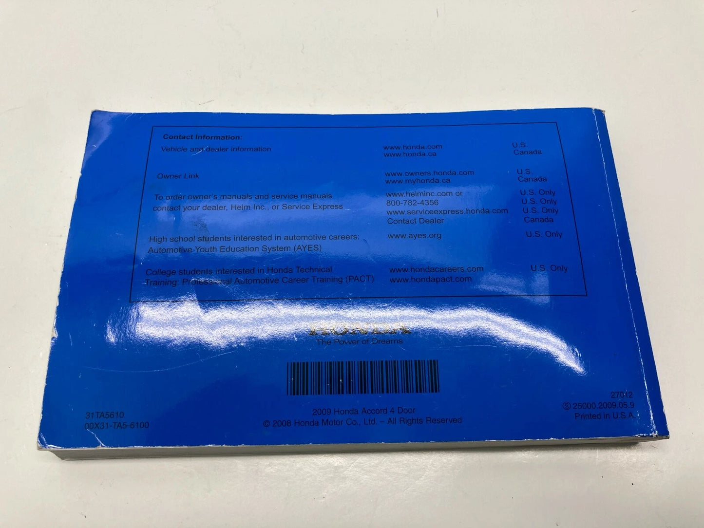 2009 09 HONDA ACCORD SEDAN OWNER'S MANUAL GUIDE BOOK OEM