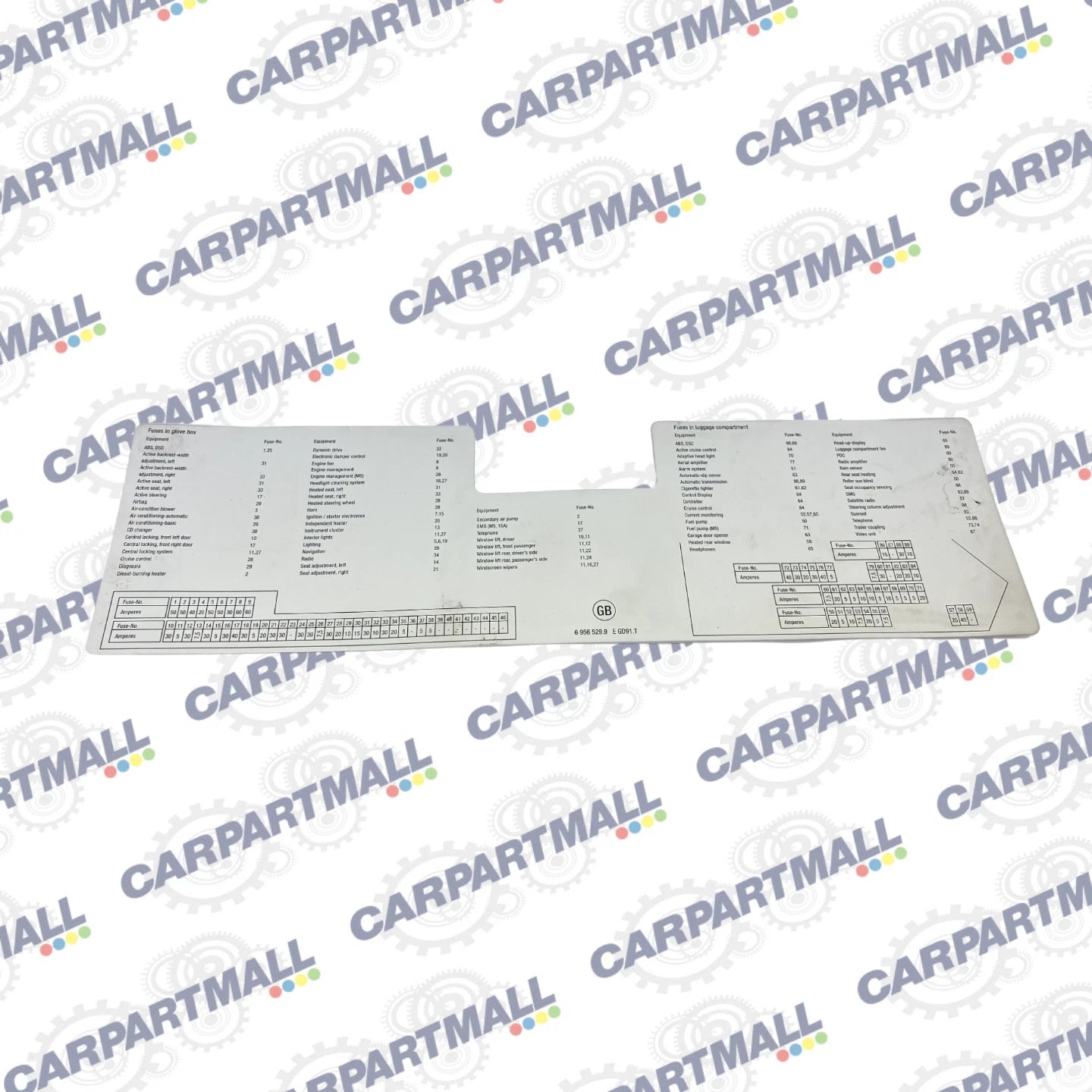 2006 06 BMW 530I 3.0L 24V CVT FUSE BOX DIAGRAM STICKER LABEL 69565299 OEM