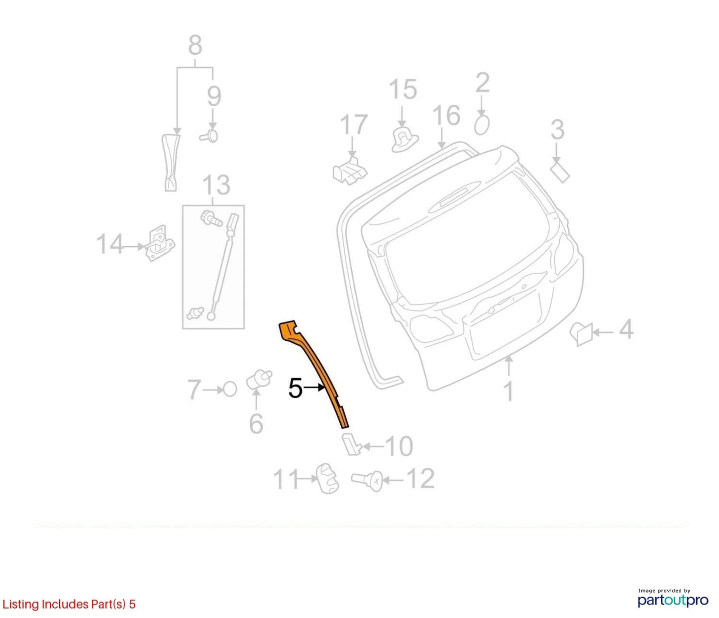2010-2014 SUBARU OUTBACK REAR RIGHT LIFTGATE TAILGATE TRIM COVER RH 63134AJ00B