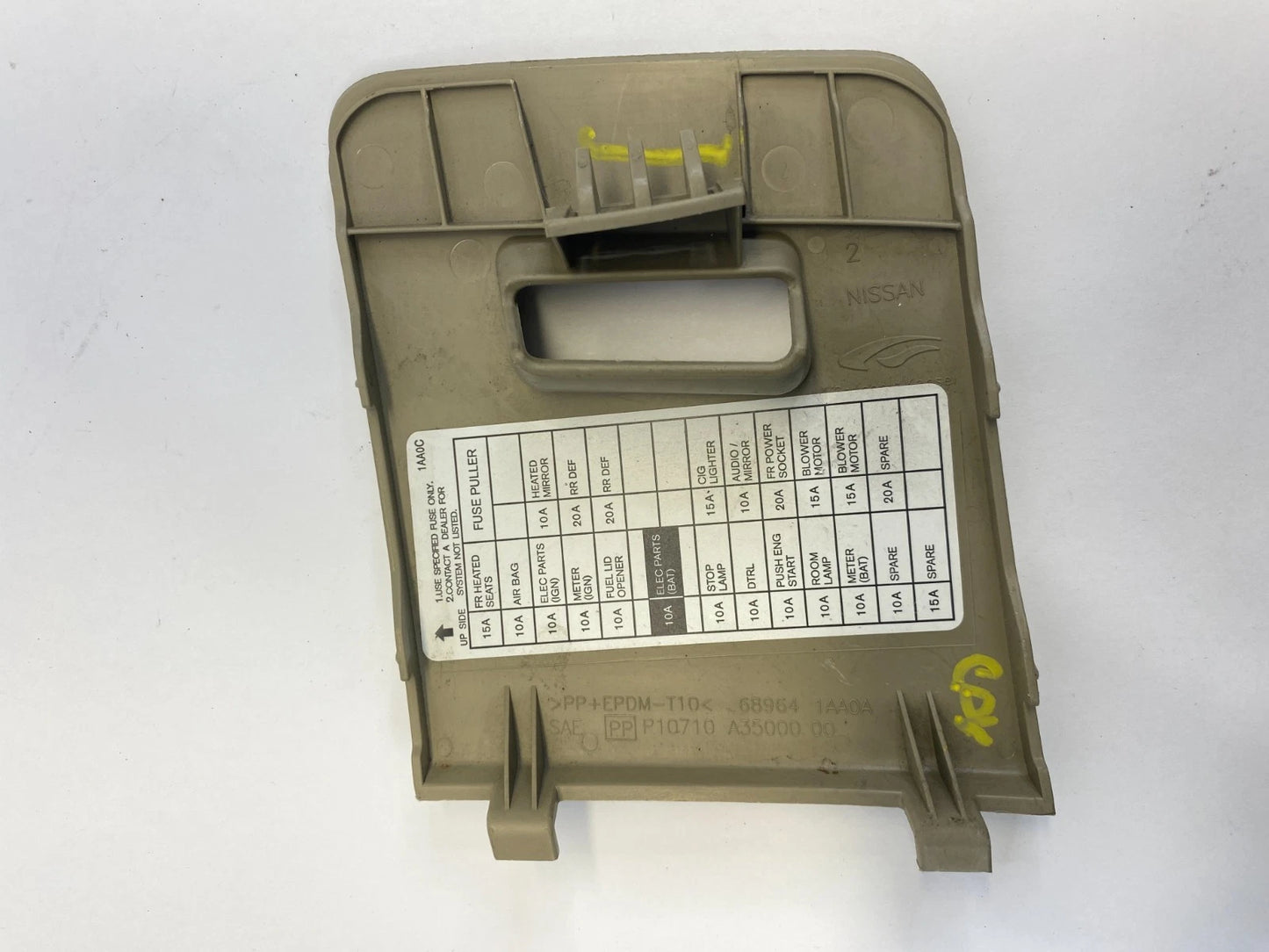 09-14 NISSAN MURANO DASH INSTRUMENT PANEL FUSE BOX DOOR LID COVER 689641AA0A OEM